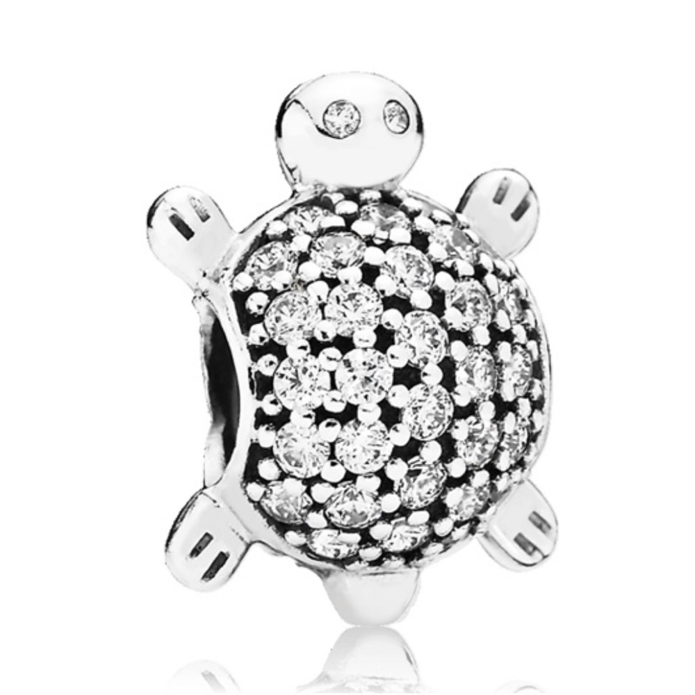 Retired Pandora Sterling Silver Sea Turtle Animal Charm with Clear Zirconia EUC